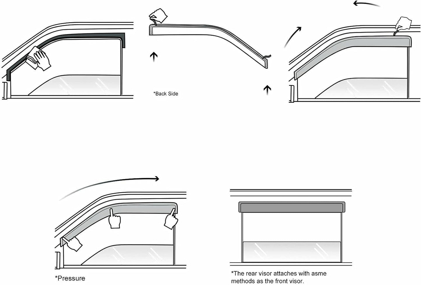 Tape-On Windows Visor 4-Piece for 2007 2008 2009 2010 2011 2012 2013 2014 2015 Infiniti G35 G37 Rain Guards Shield Shade Smoke