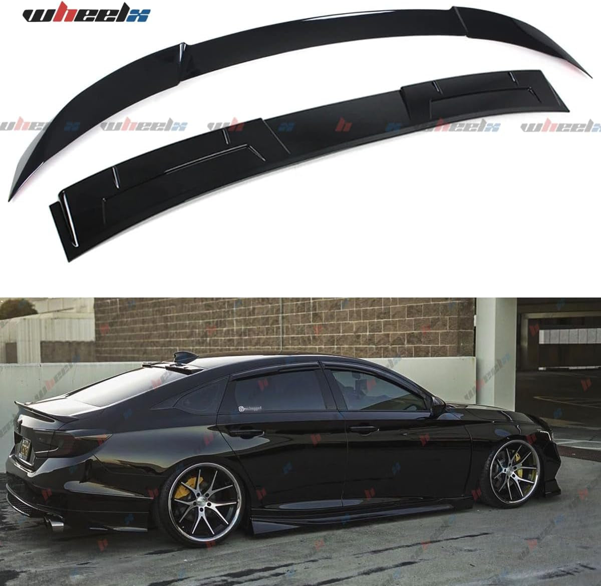 2Pcs Roof Top Spoiler & Rear Spoiler Compatible with 2018-2022 Honda Accord, V Style JDM Duckbill Fits for 4 Door Sedan, Trunk Exterior High Kick Tail Deck Lid Wing Lip (Glossy Black)