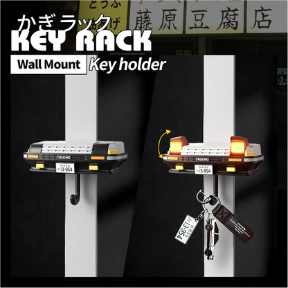Initial D AE86 & Mazd@ MX5 Miata Retro Car Wall Key Holder - LED Pop-Up Headlight, Auto-Off Light, Car Enthusiast Organizer for Home & Garage. (Ae86-Black【With Lights】)