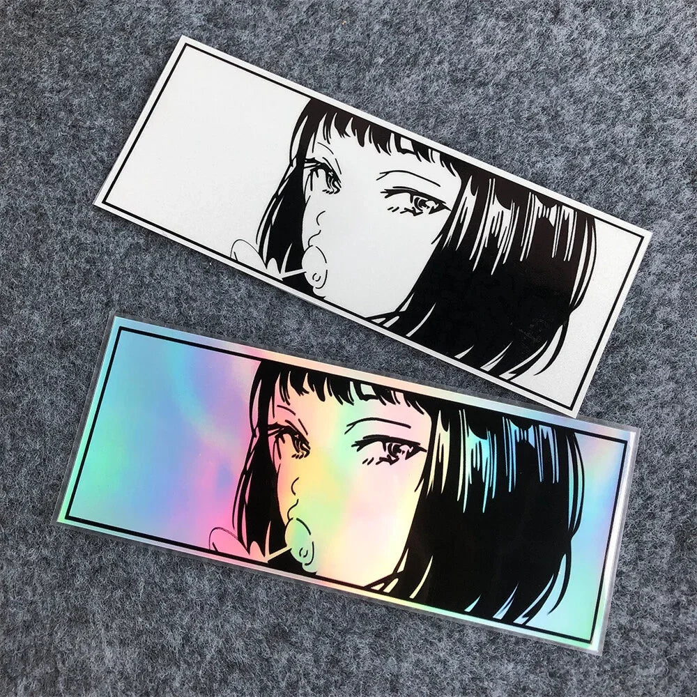 JDM Anime Girl Laser/Reflective Stickers Motor Bike Motorcycle Scooter Locomotive Car Body Bumper Decorative Decals Accessories