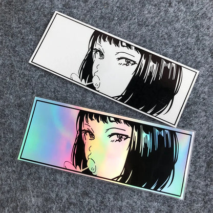 JDM Anime Girl Laser/Reflective Stickers Motor Bike Motorcycle Scooter Locomotive Car Body Bumper Decorative Decals Accessories