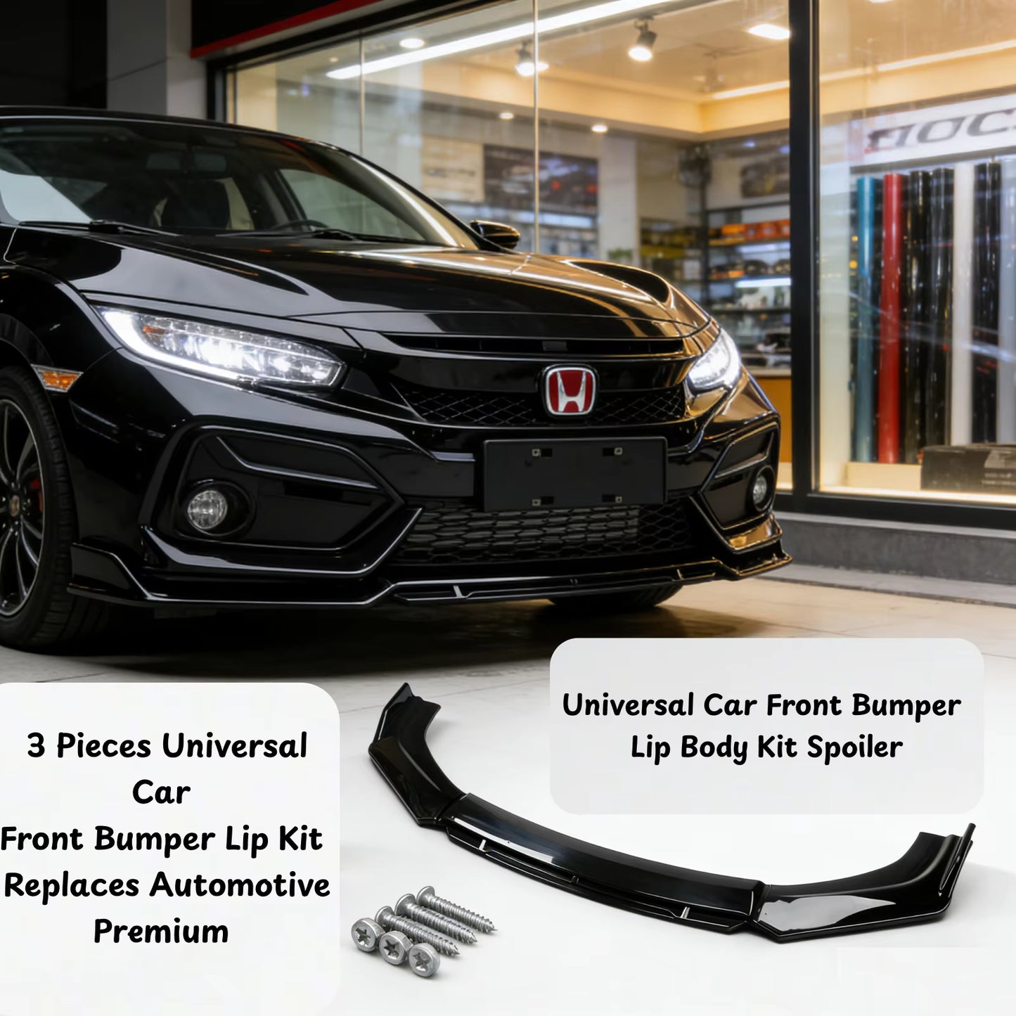 3 Pieces Universal Car Front Bumper Lip Kit Easy to Install Car Front Bumper Lip Spoiler Splitter Diffuser Automotive Splitter