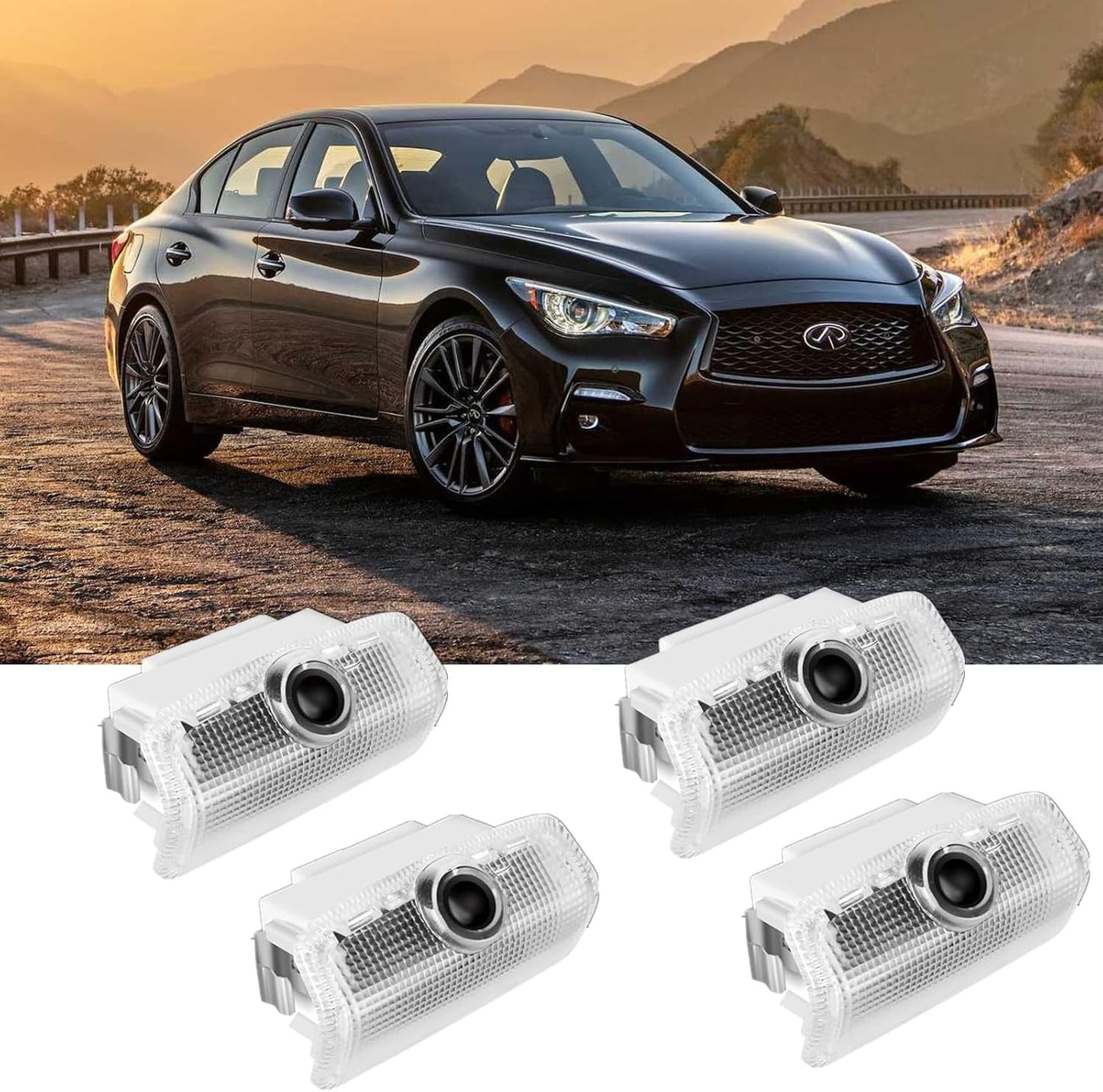 Never Fade Car Door Lights Logo, Compatible with Infiniti: Q40/50/60/70,QX50/56/60/70/80,EX25/35/37,M25/35/37/45/56,FX35/37/45/50,G25/35/37, Welcome Light Puddle Lamp Car Accessories - 4PCS