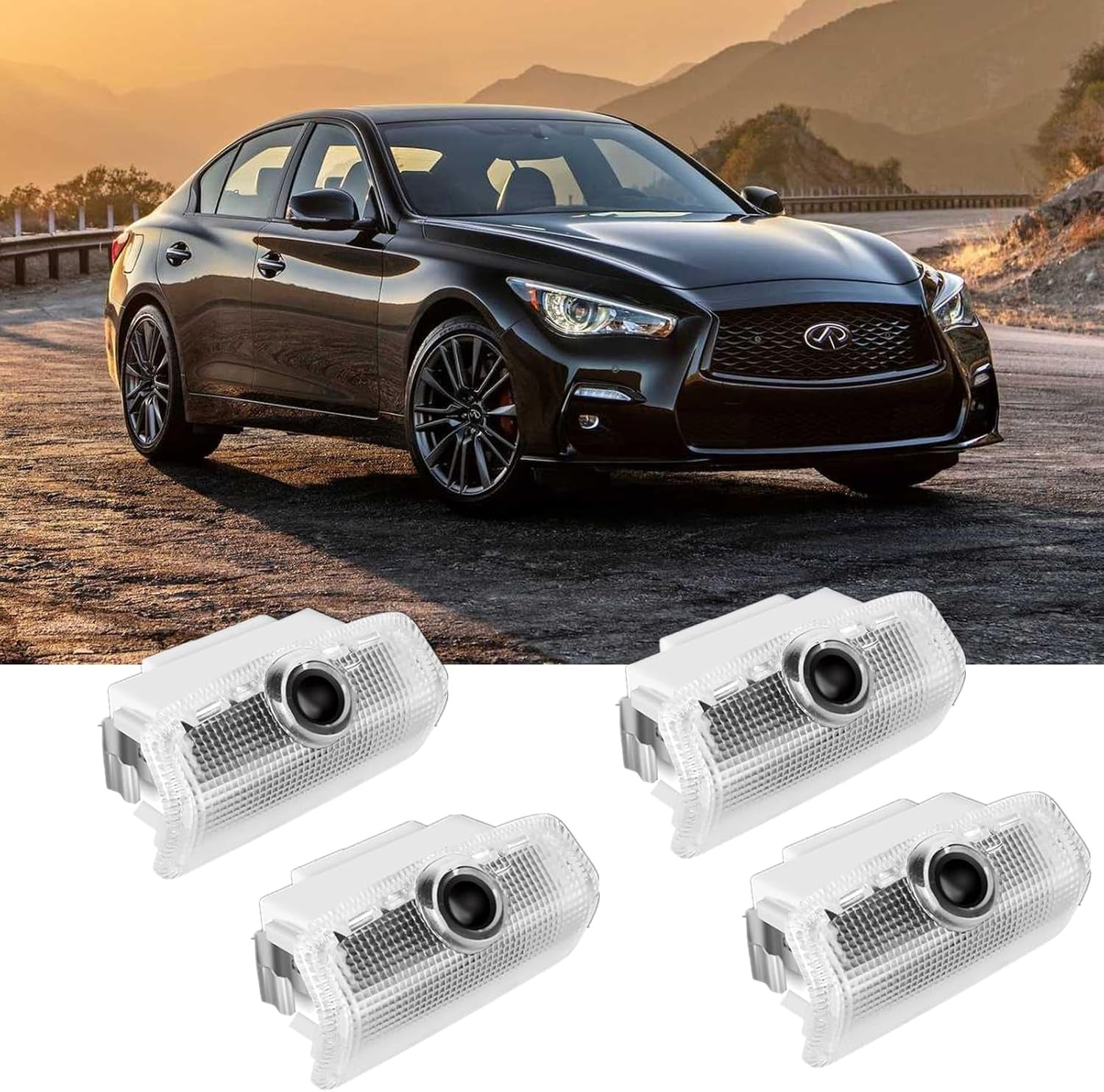 Never Fade Car Door Lights Logo, Compatible with Infiniti: Q40/50/60/70,QX50/56/60/70/80,EX25/35/37,M25/35/37/45/56,FX35/37/45/50,G25/35/37, Welcome Light Puddle Lamp Car Accessories - 4PCS