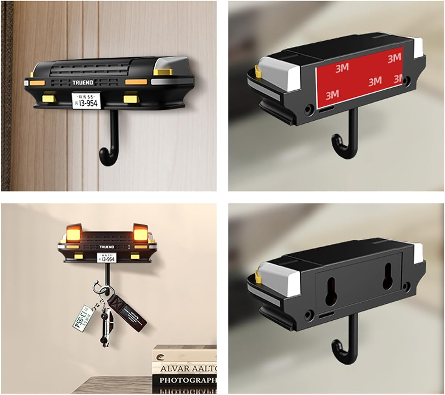 Initial D AE86 & Mazd@ MX5 Miata Retro Car Wall Key Holder - LED Pop-Up Headlight, Auto-Off Light, Car Enthusiast Organizer for Home & Garage. (Ae86-Black【With Lights】)