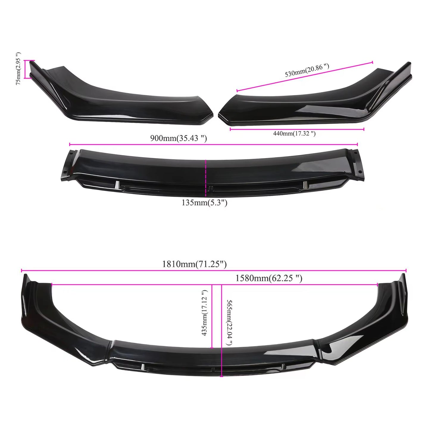 3 Pieces Universal Car Front Bumper Lip Kit Easy to Install Car Front Bumper Lip Spoiler Splitter Diffuser Automotive Splitter
