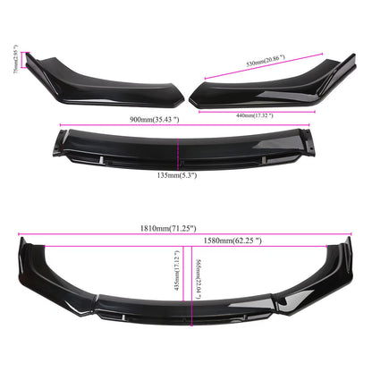 3 Pieces Universal Car Front Bumper Lip Kit Easy to Install Car Front Bumper Lip Spoiler Splitter Diffuser Automotive Splitter