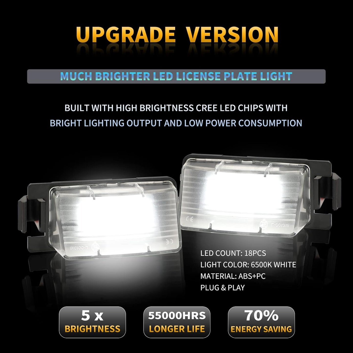 LED License Plate Light for N'Issan 350Z 370Z GT-R Versa Cube Leaf & I'Nfiniti G25 G35 G37 Q40 Q60 Tag Lamp Assembly, 6000K White 2PCS