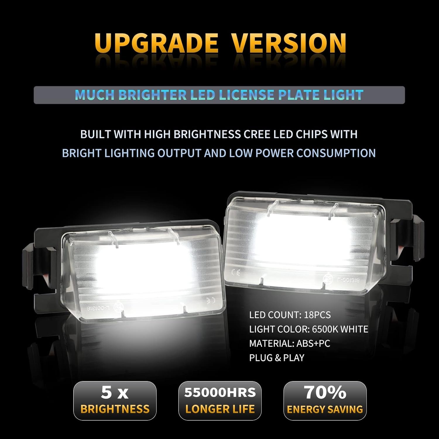 LED License Plate Light for N'Issan 350Z 370Z GT-R Versa Cube Leaf & I'Nfiniti G25 G35 G37 Q40 Q60 Tag Lamp Assembly, 6000K White 2PCS