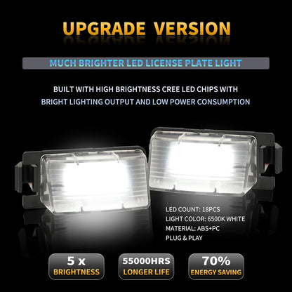 LED License Plate Light for N'Issan 350Z 370Z GT-R Versa Cube Leaf & I'Nfiniti G25 G35 G37 Q40 Q60 Tag Lamp Assembly, 6000K White 2PCS