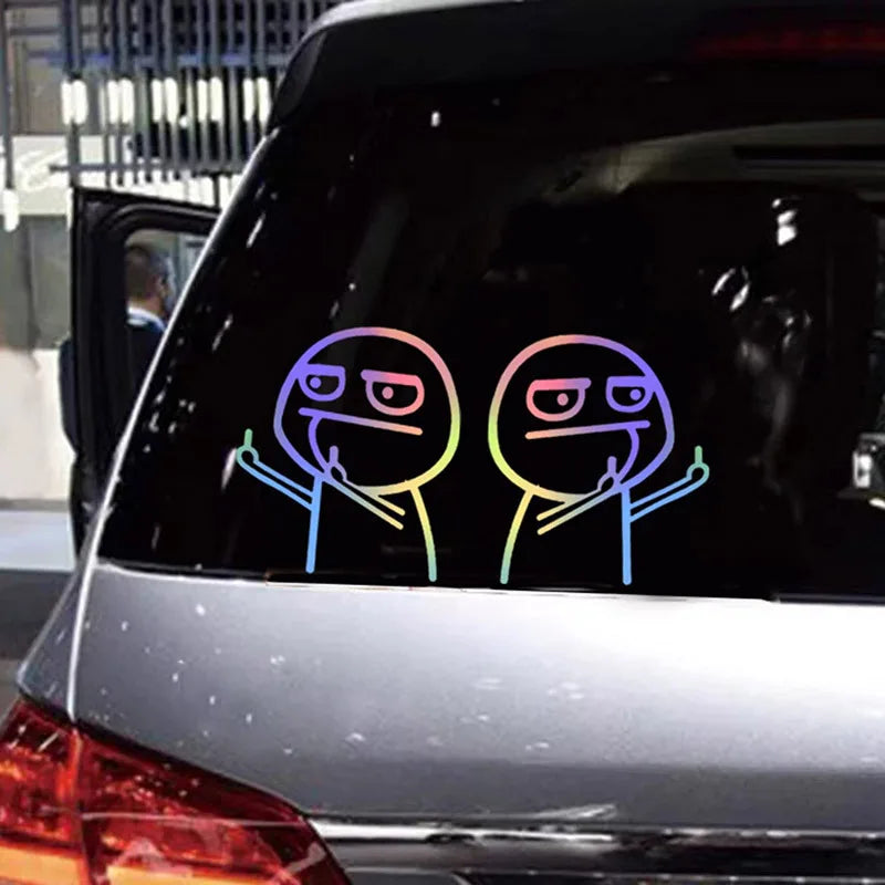 Car Stickers Stick Figure Middle Finger Funny JDM Laser Holographic Reflective Decals for Trunk Window Bumper Motorcycle Helmet