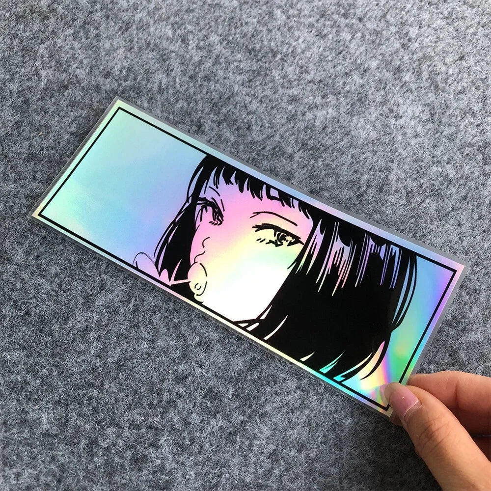 JDM Anime Girl Laser/Reflective Stickers Motor Bike Motorcycle Scooter Locomotive Car Body Bumper Decorative Decals Accessories