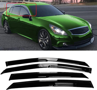 Tape-On Windows Visor 4-Piece for 2007 2008 2009 2010 2011 2012 2013 2014 2015 Infiniti G35 G37 Rain Guards Shield Shade Smoke