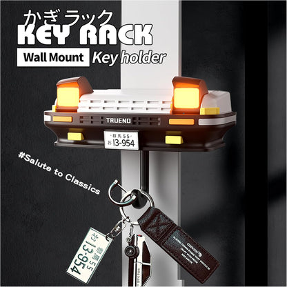 Initial D AE86 & Mazd@ MX5 Miata Retro Car Wall Key Holder - LED Pop-Up Headlight, Auto-Off Light, Car Enthusiast Organizer for Home & Garage. (Ae86-Black【With Lights】)