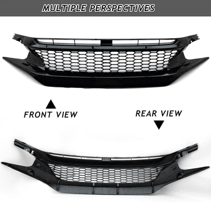 Front Bumper Upper Grille Fit for 2019 2020 2021 Honda Civic JS STYLE JDM Black Mesh Grille W/Headlight Eyelid Eyebrows Replacement for 71125-TEY-Y01 71121-TBA-A51 HO1200241 (Honeycomb Style)