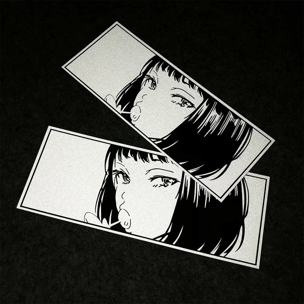 JDM Anime Girl Laser/Reflective Stickers Motor Bike Motorcycle Scooter Locomotive Car Body Bumper Decorative Decals Accessories