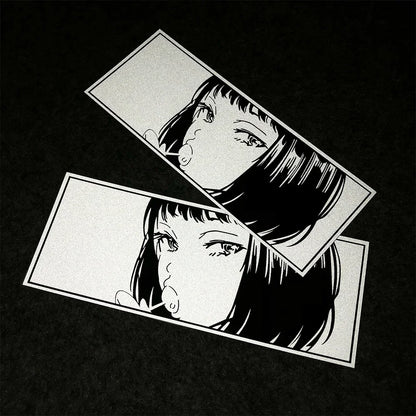 JDM Anime Girl Laser/Reflective Stickers Motor Bike Motorcycle Scooter Locomotive Car Body Bumper Decorative Decals Accessories