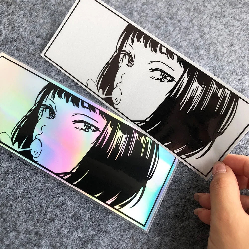 JDM Anime Girl Laser/Reflective Stickers Motor Bike Motorcycle Scooter Locomotive Car Body Bumper Decorative Decals Accessories