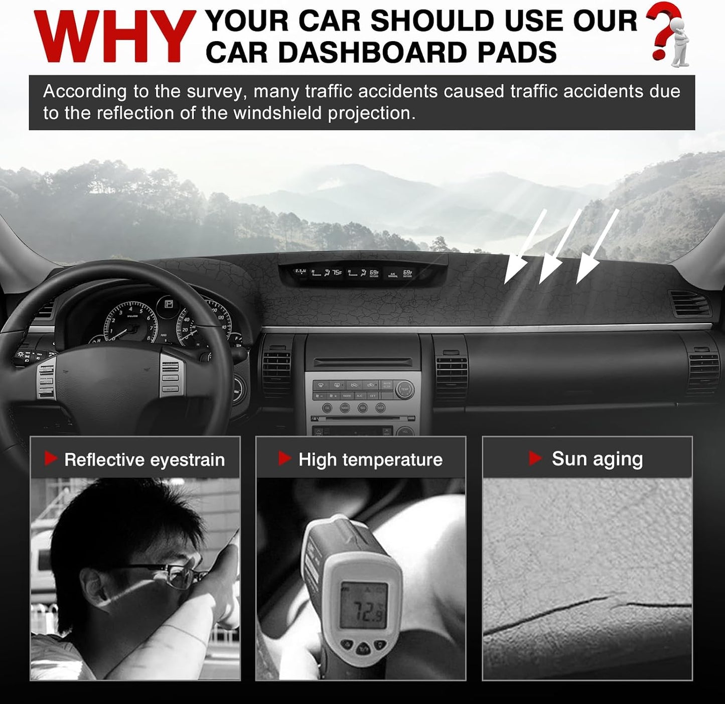 Dashboard Cover Mat for Infiniti G35 with Clock outside Accessories Dash Cover Upgrade Flannel Dash Mat Sunshade Glare UV Rays Protector