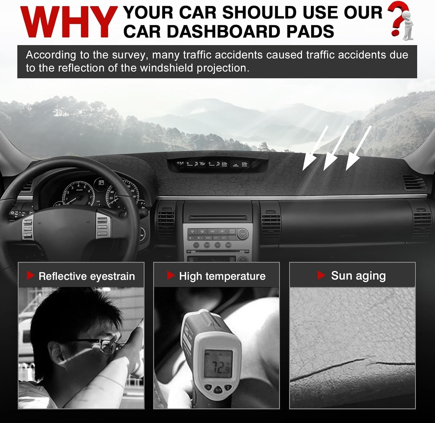 Dashboard Cover Mat for Infiniti G35 with Clock outside Accessories Dash Cover Upgrade Flannel Dash Mat Sunshade Glare UV Rays Protector