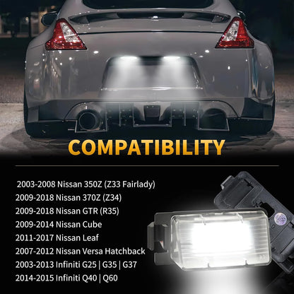 LED License Plate Light for N'Issan 350Z 370Z GT-R Versa Cube Leaf & I'Nfiniti G25 G35 G37 Q40 Q60 Tag Lamp Assembly, 6000K White 2PCS