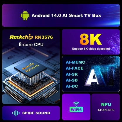 MAX M9S Android14 AI Visionpq TV Box Rockchip RK3576 Support Super Resolution 8K Video Decoding 8G 128G LPDDR4 Media Player
