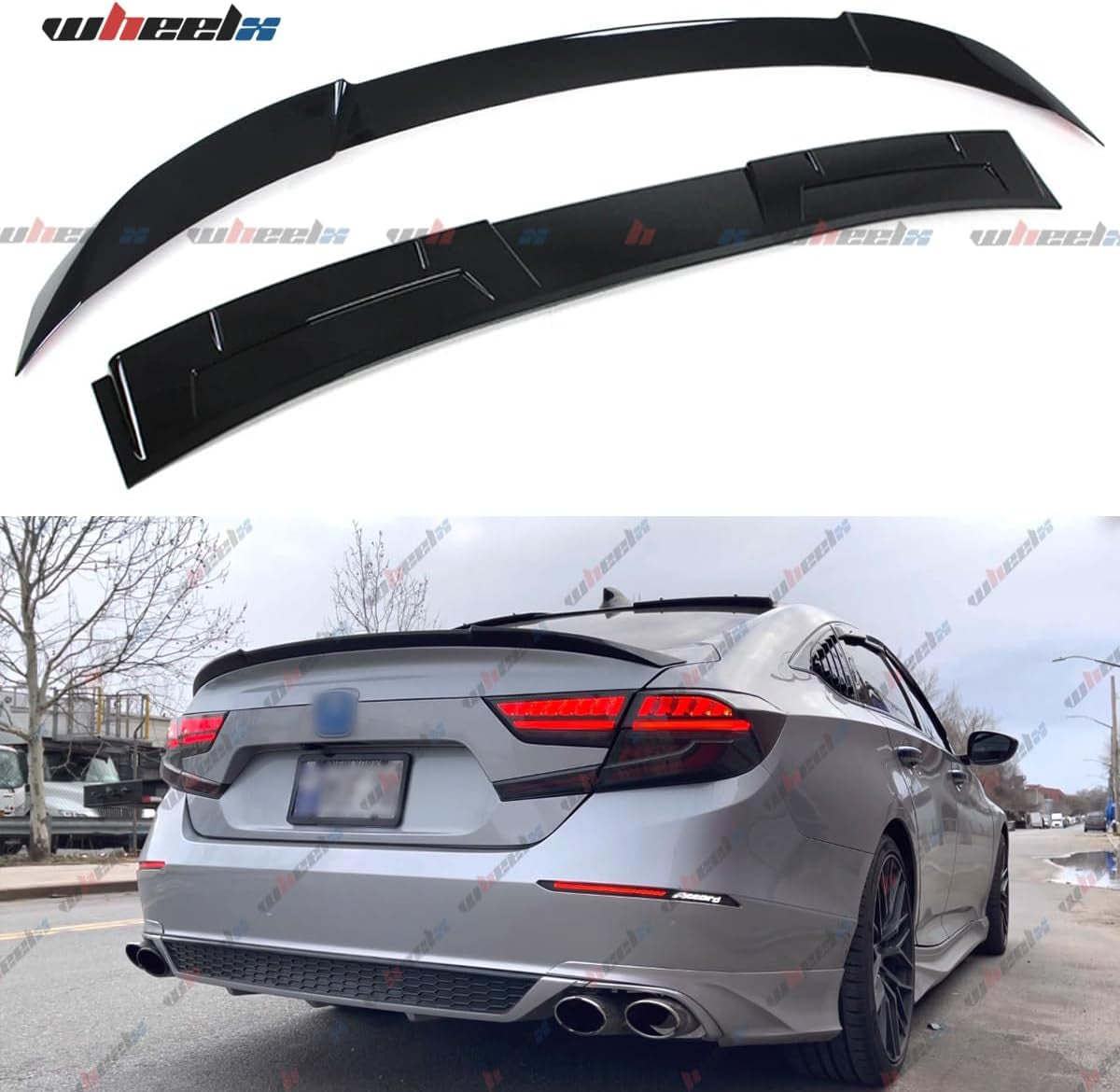 2Pcs Roof Top Spoiler & Rear Spoiler Compatible with 2018-2022 Honda Accord, V Style JDM Duckbill Fits for 4 Door Sedan, Trunk Exterior High Kick Tail Deck Lid Wing Lip (Glossy Black)
