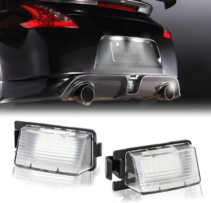 LED License Plate Light for N'Issan 350Z 370Z GT-R Versa Cube Leaf & I'Nfiniti G25 G35 G37 Q40 Q60 Tag Lamp Assembly, 6000K White 2PCS