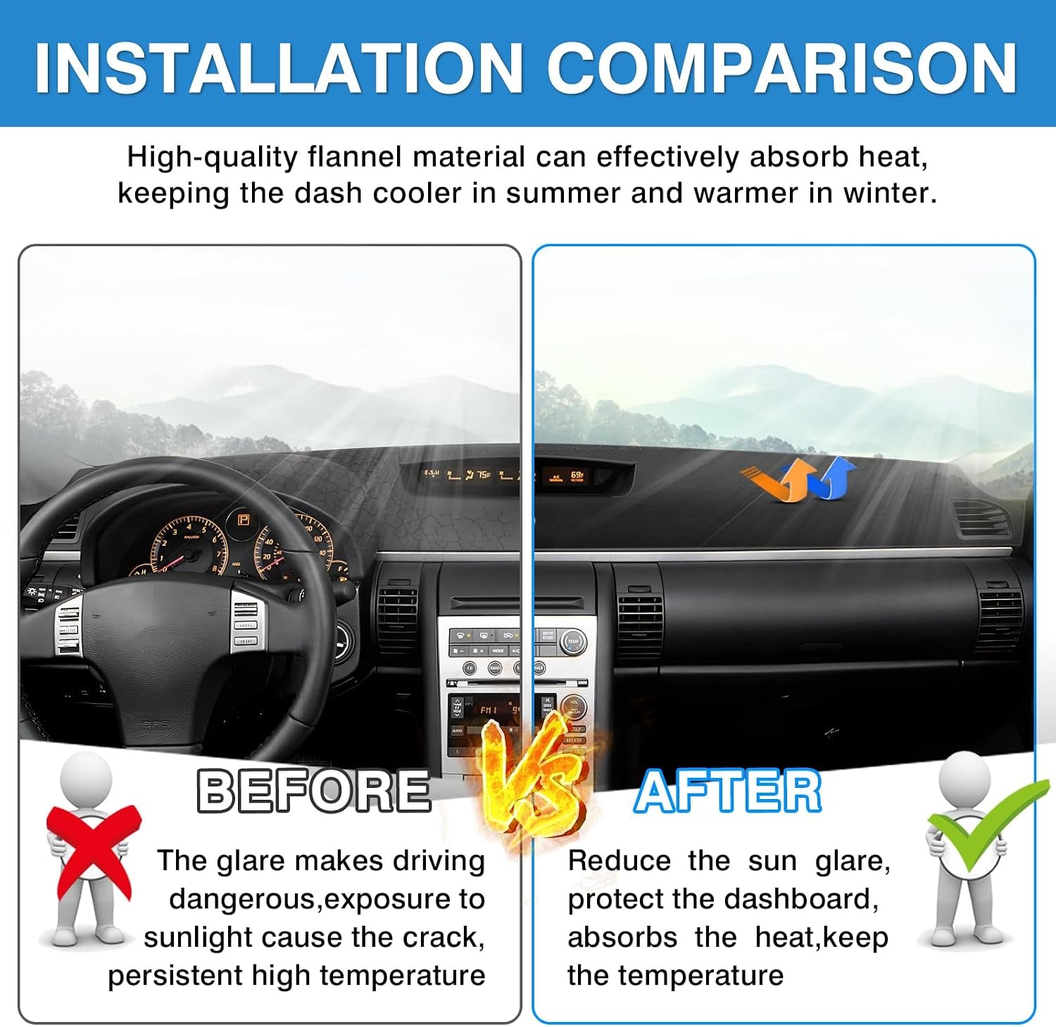 Dashboard Cover Mat for Infiniti G35 with Clock outside Accessories Dash Cover Upgrade Flannel Dash Mat Sunshade Glare UV Rays Protector
