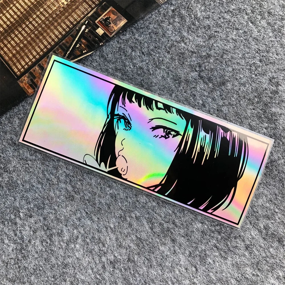 JDM Anime Girl Laser/Reflective Stickers Motor Bike Motorcycle Scooter Locomotive Car Body Bumper Decorative Decals Accessories