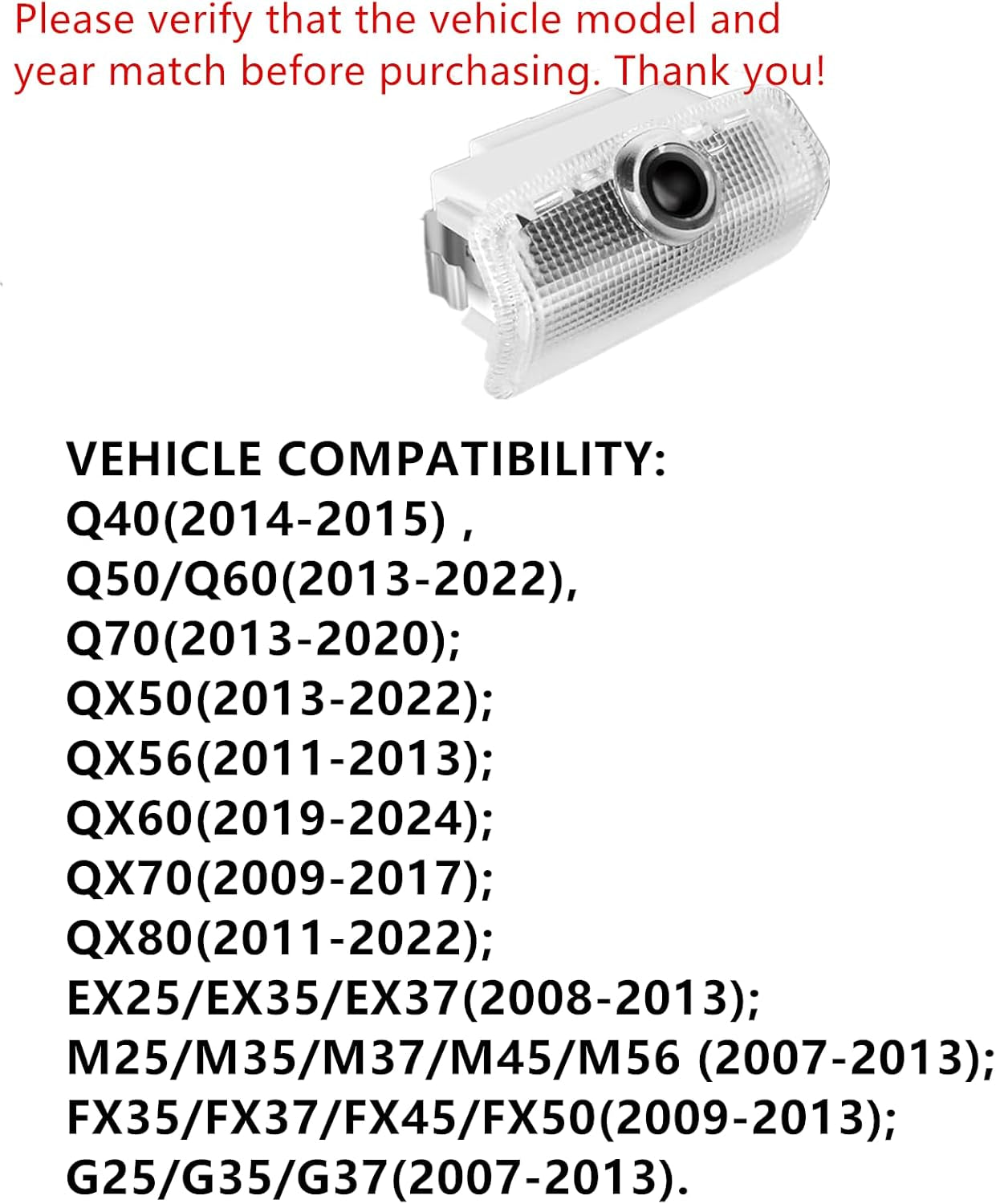 Never Fade Car Door Lights Logo, Compatible with Infiniti: Q40/50/60/70,QX50/56/60/70/80,EX25/35/37,M25/35/37/45/56,FX35/37/45/50,G25/35/37, Welcome Light Puddle Lamp Car Accessories - 4PCS