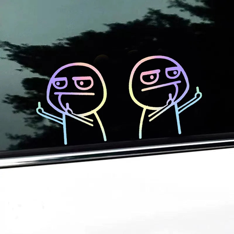 Car Stickers Stick Figure Middle Finger Funny JDM Laser Holographic Reflective Decals for Trunk Window Bumper Motorcycle Helmet