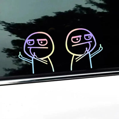 Car Stickers Stick Figure Middle Finger Funny JDM Laser Holographic Reflective Decals for Trunk Window Bumper Motorcycle Helmet